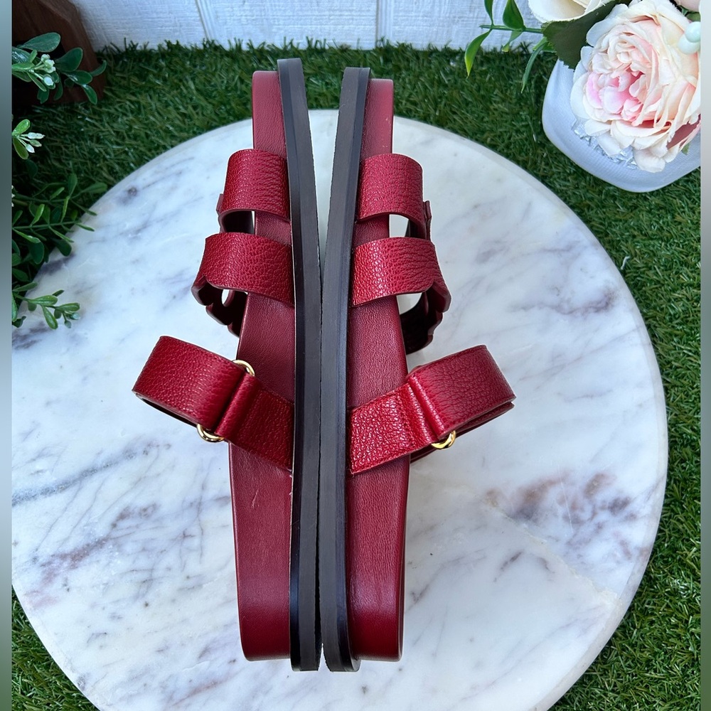 Tory Burch InesRed Leather Double-Strap Logo Slide Sandals - Picture 12 of 16